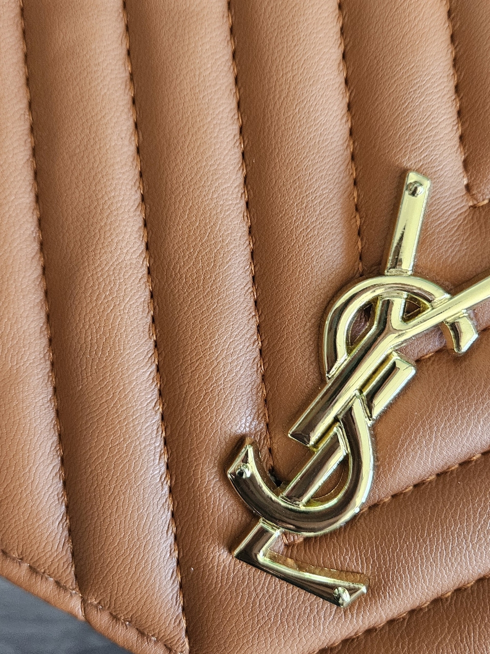 Saint Laurent Quilted Tan Leather Crossbody with Gold YSL Logo